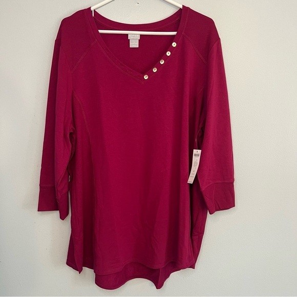 NEW Chico's Womens V Neck Ribbed Trim Tunic 3/4 Sleeve Orchid Flower Sz XXL - Picture 1 of 15